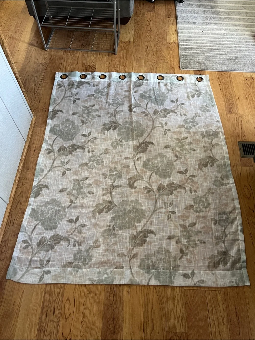 2 Green & Beige Sheer Curtain Panels